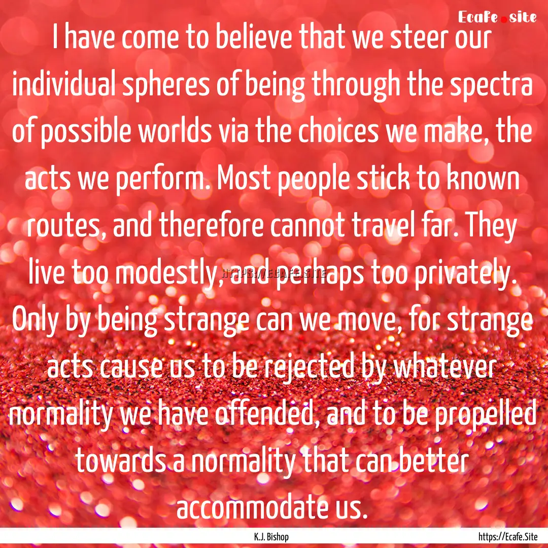 I have come to believe that we steer our.... : Quote by K.J. Bishop