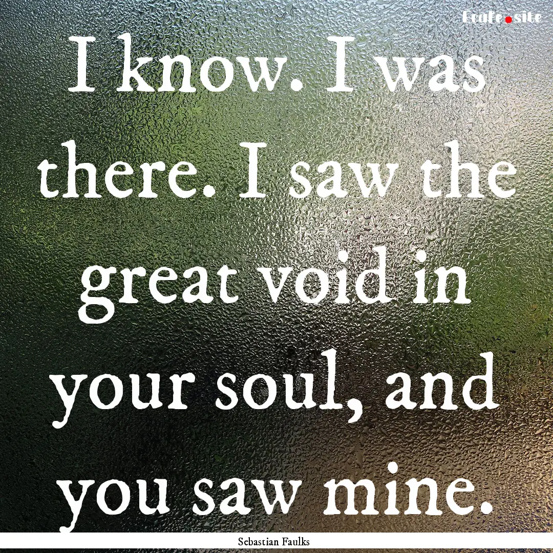 I know. I was there. I saw the great void.... : Quote by Sebastian Faulks