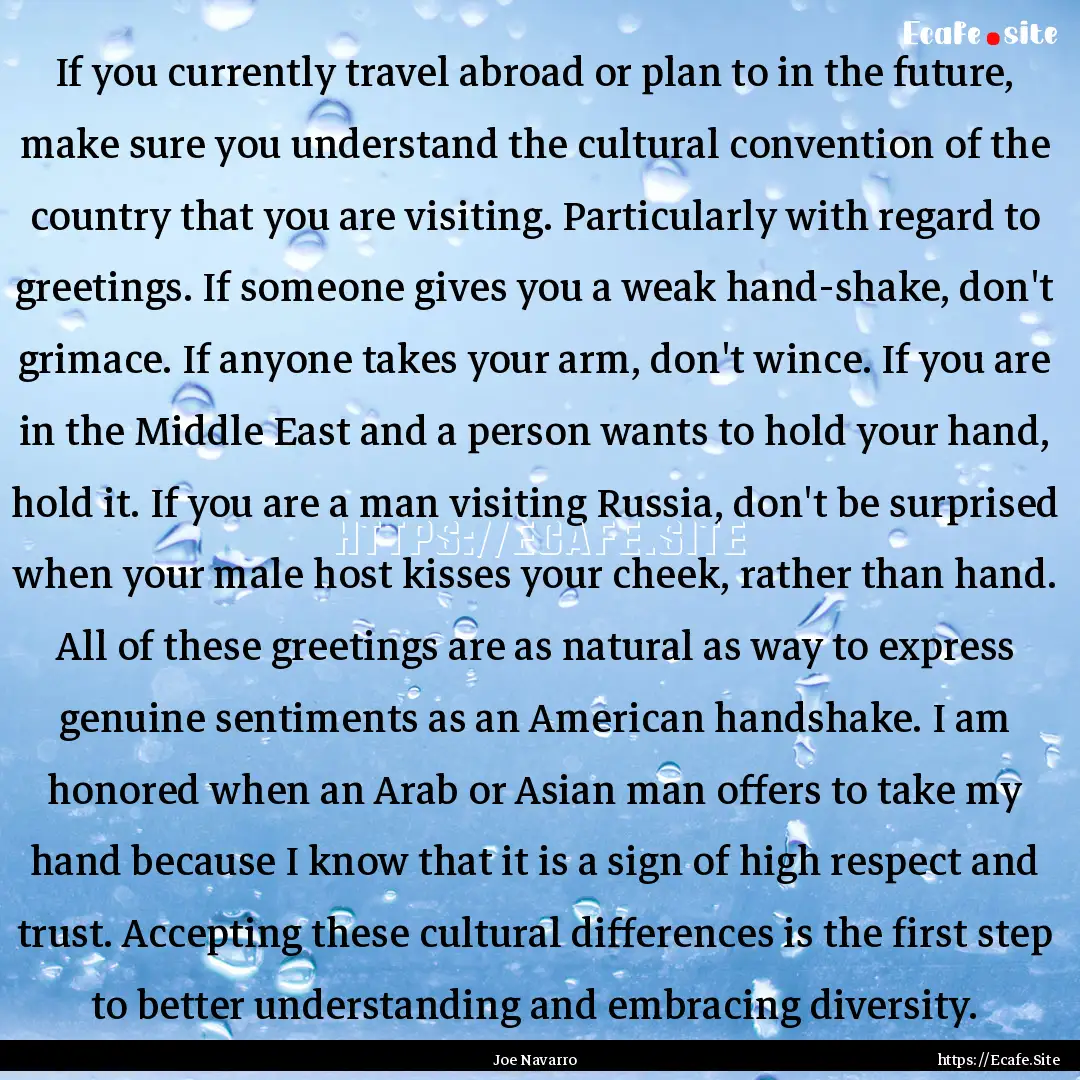 If you currently travel abroad or plan to.... : Quote by Joe Navarro