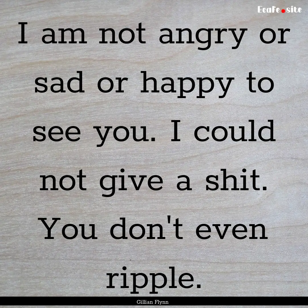 I am not angry or sad or happy to see you..... : Quote by Gillian Flynn