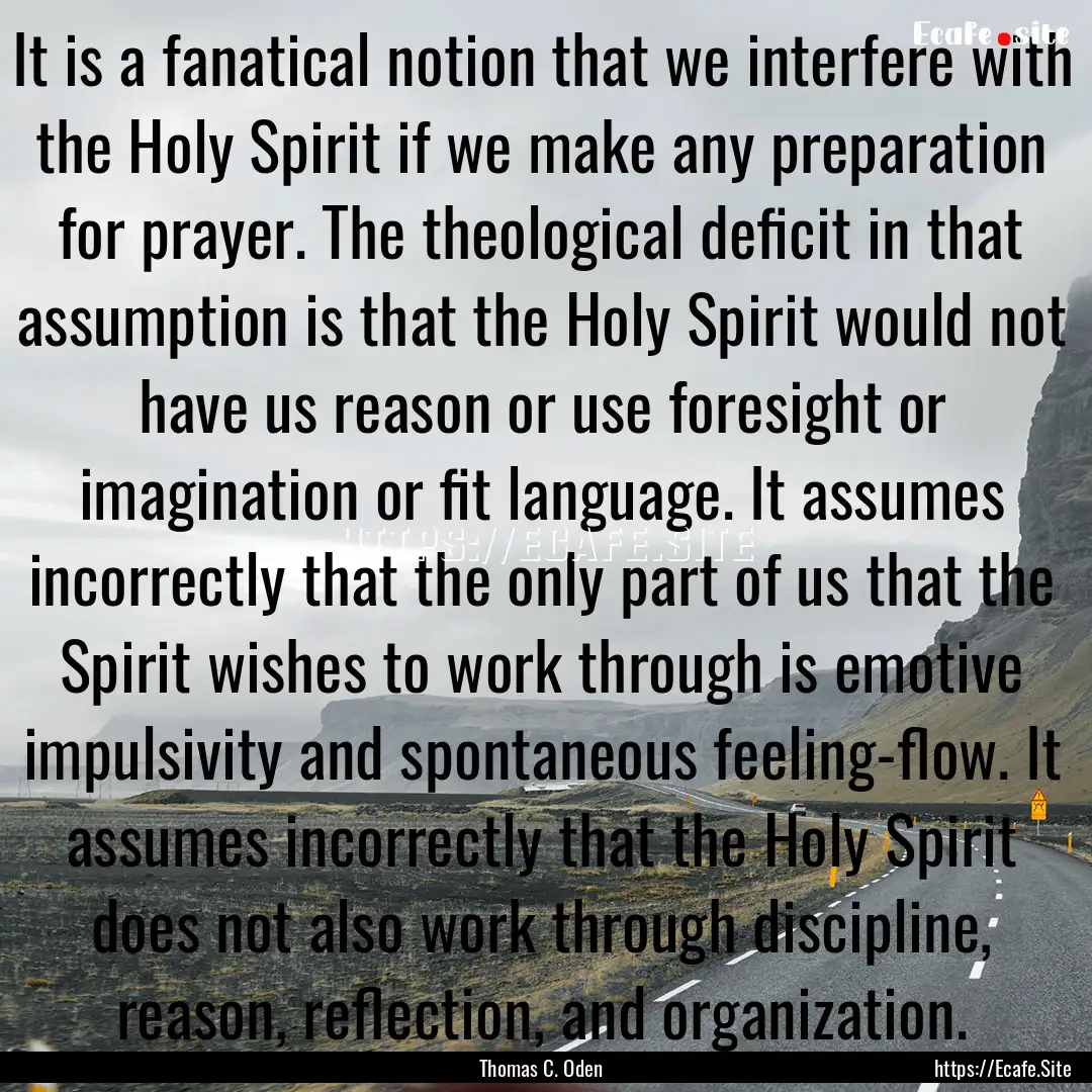 It is a fanatical notion that we interfere.... : Quote by Thomas C. Oden