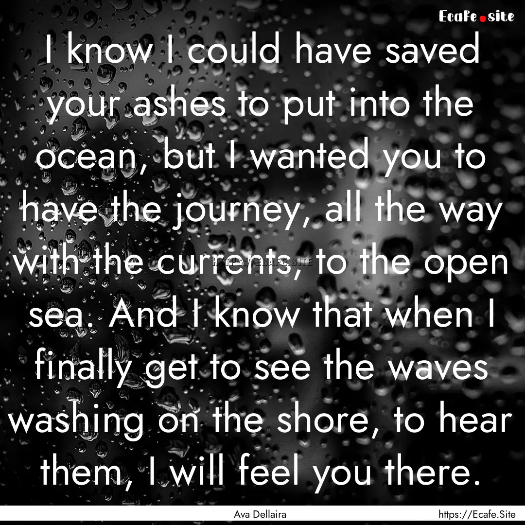 I know I could have saved your ashes to put.... : Quote by Ava Dellaira