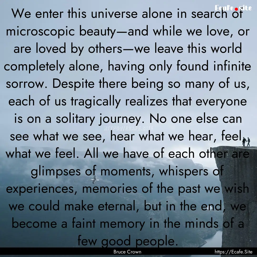 We enter this universe alone in search of.... : Quote by Bruce Crown