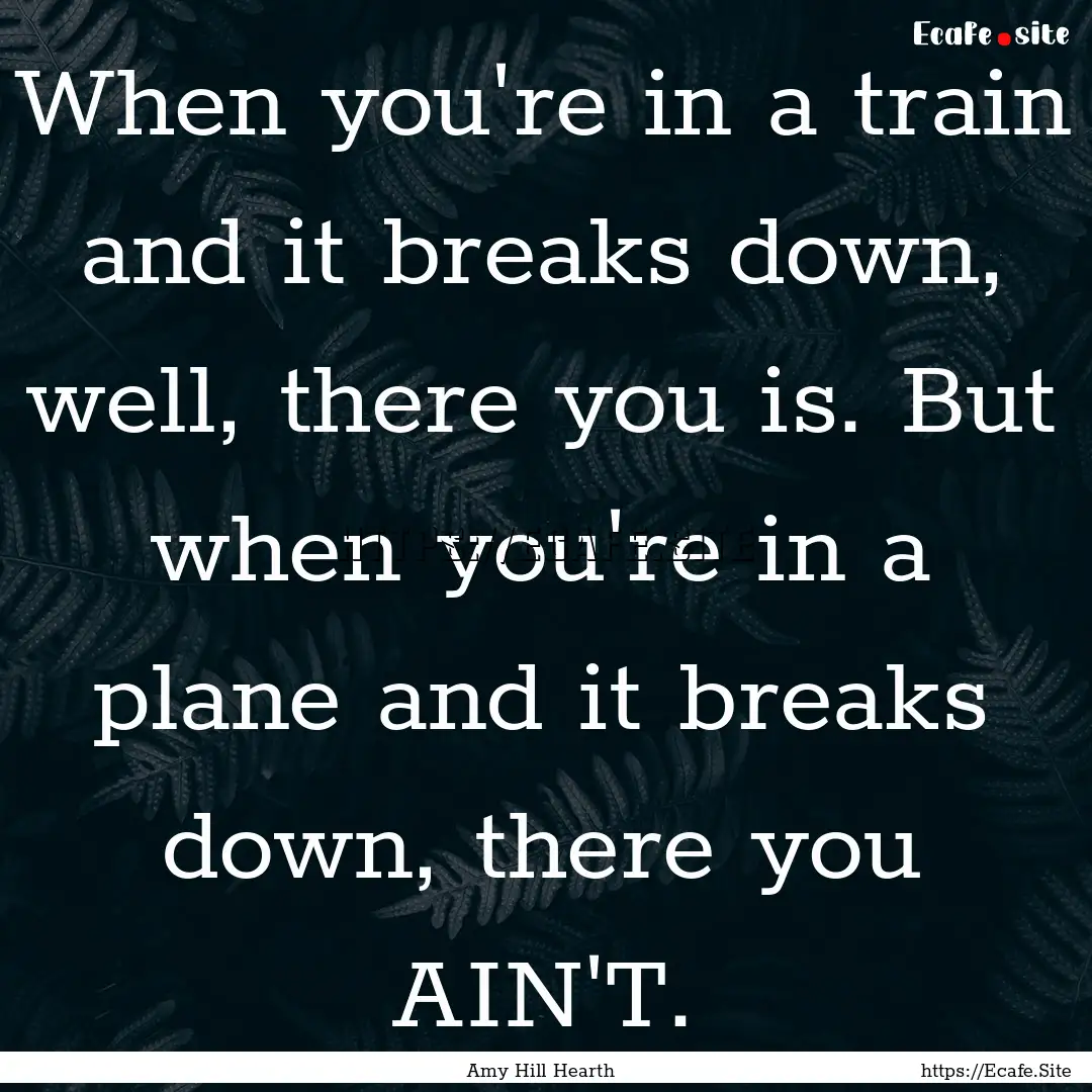 When you're in a train and it breaks down,.... : Quote by Amy Hill Hearth