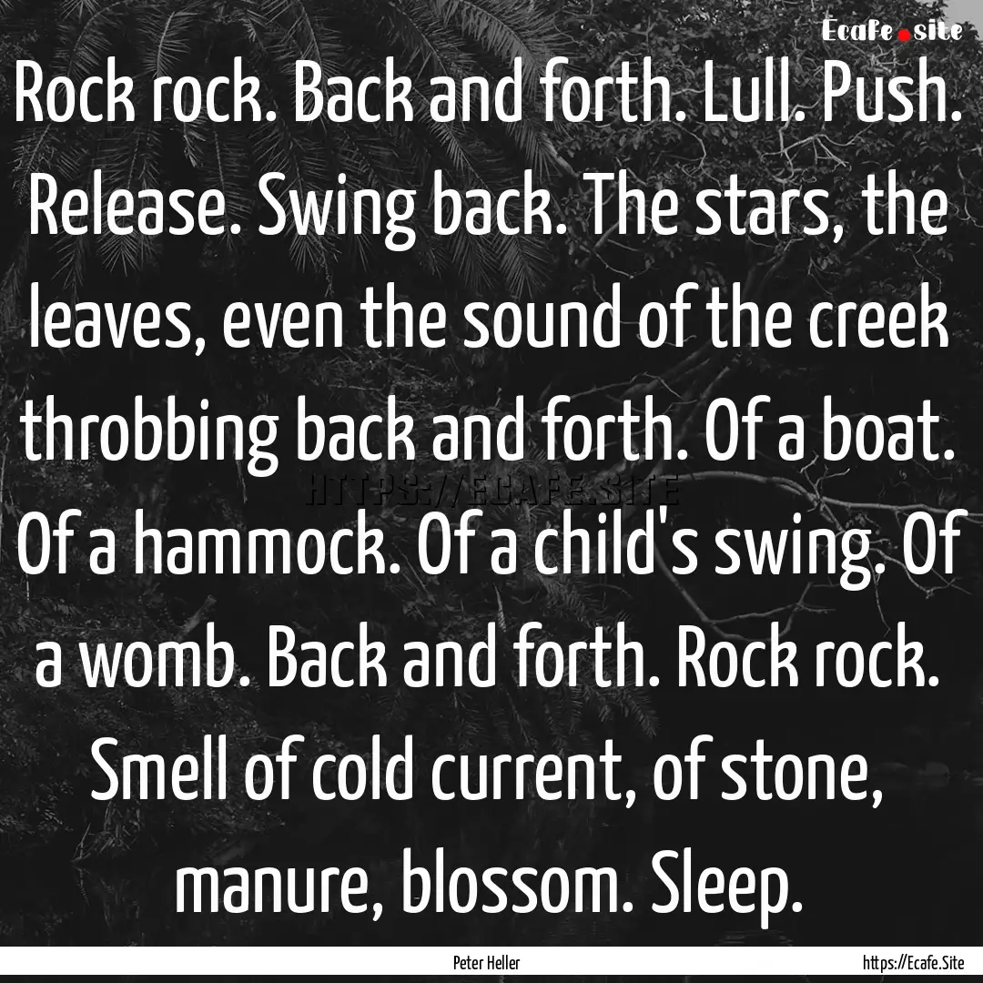 Rock rock. Back and forth. Lull. Push. Release..... : Quote by Peter Heller