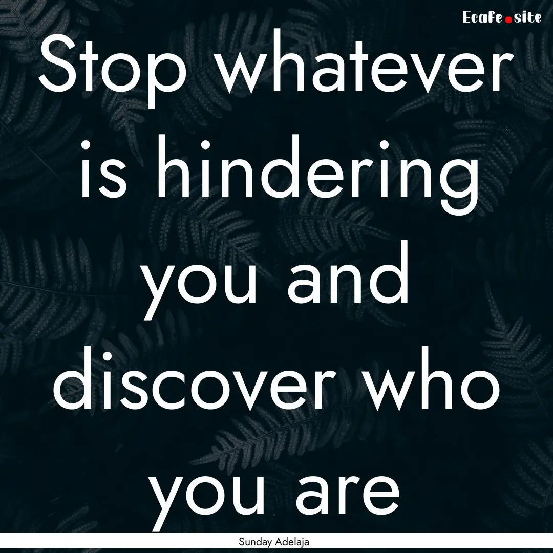 Stop whatever is hindering you and discover.... : Quote by Sunday Adelaja