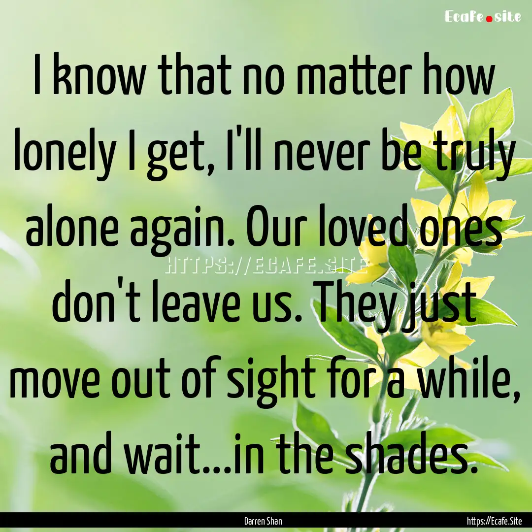 I know that no matter how lonely I get, I'll.... : Quote by Darren Shan