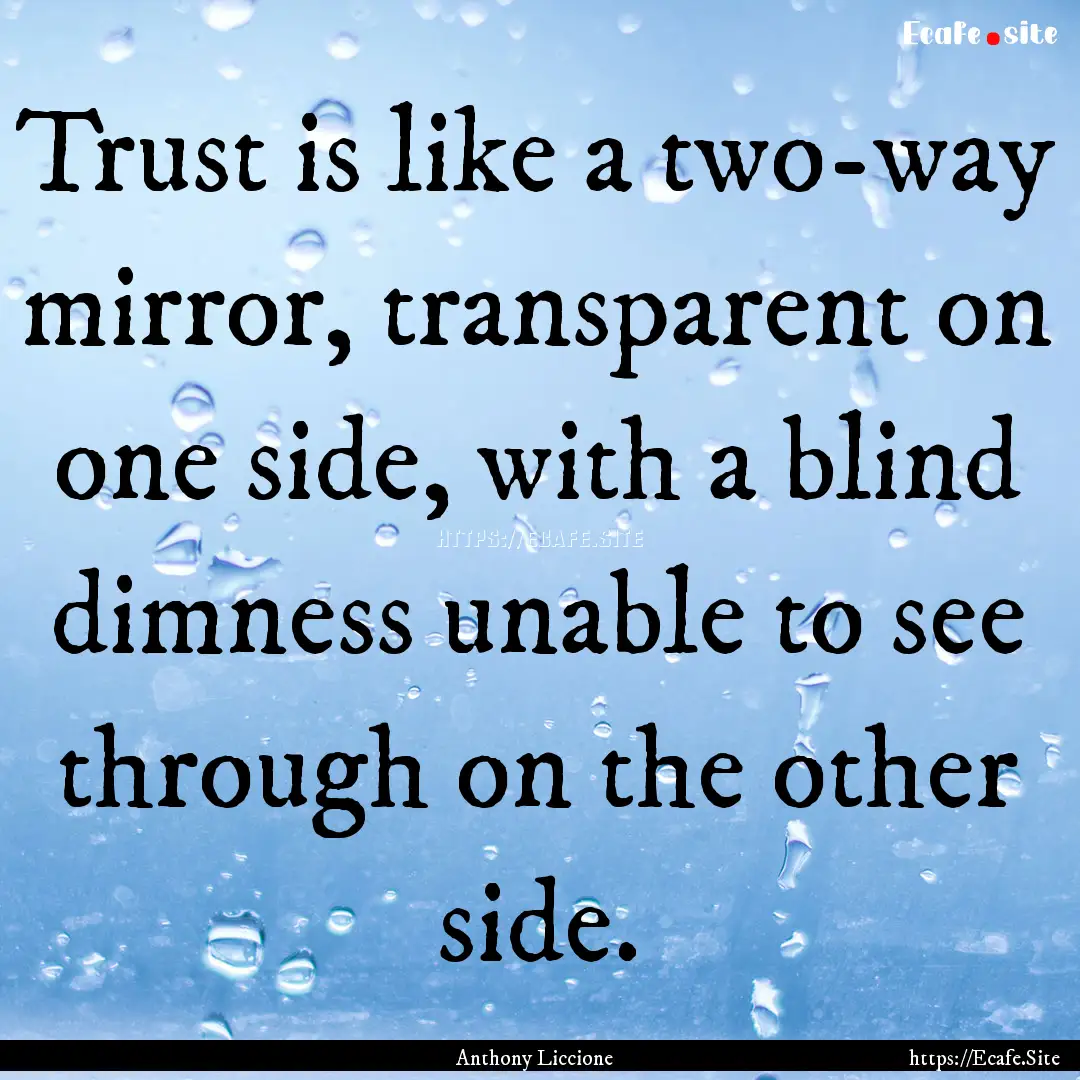 Trust is like a two-way mirror, transparent.... : Quote by Anthony Liccione