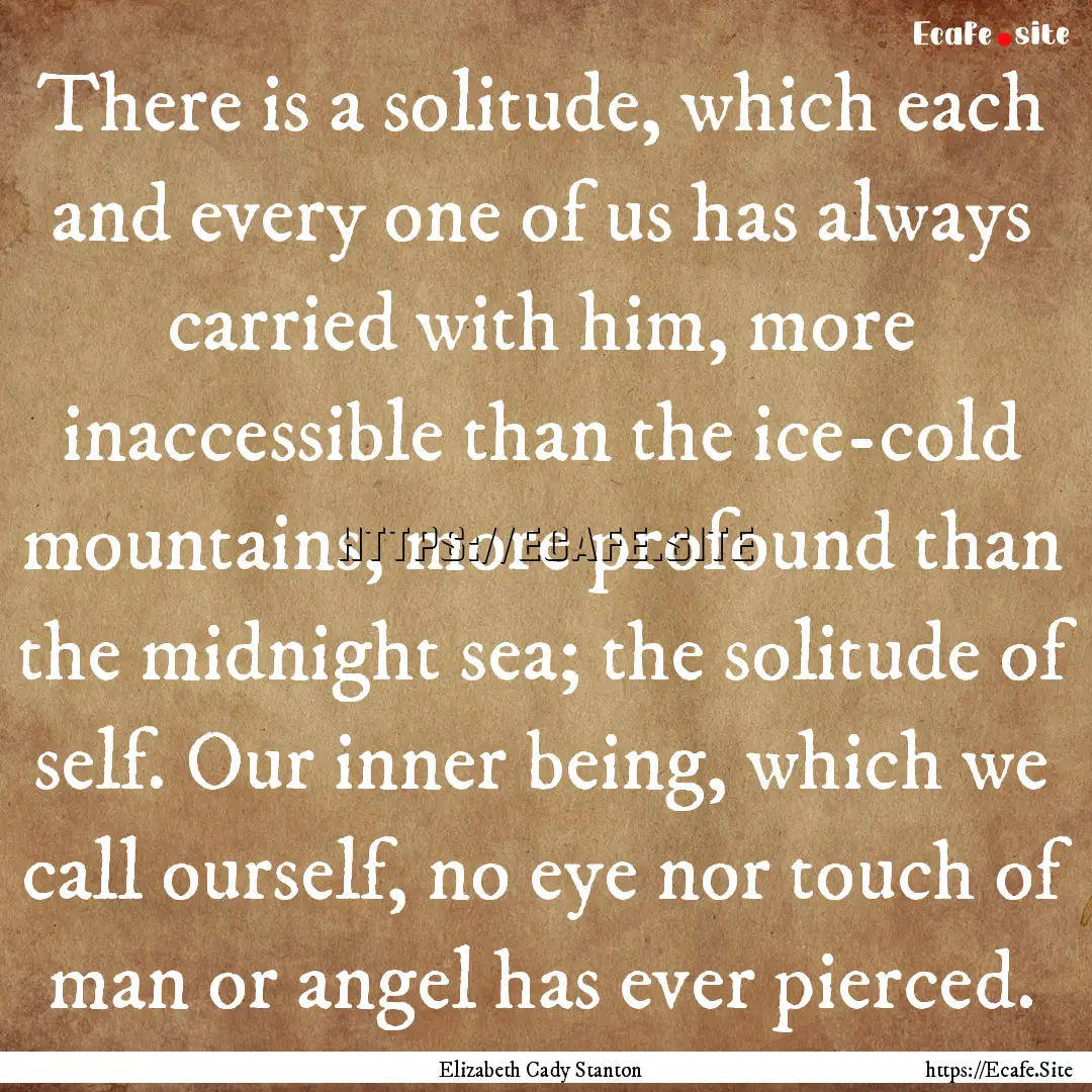 There is a solitude, which each and every.... : Quote by Elizabeth Cady Stanton