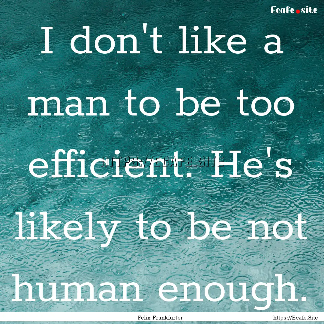 I don't like a man to be too efficient. He's.... : Quote by Felix Frankfurter