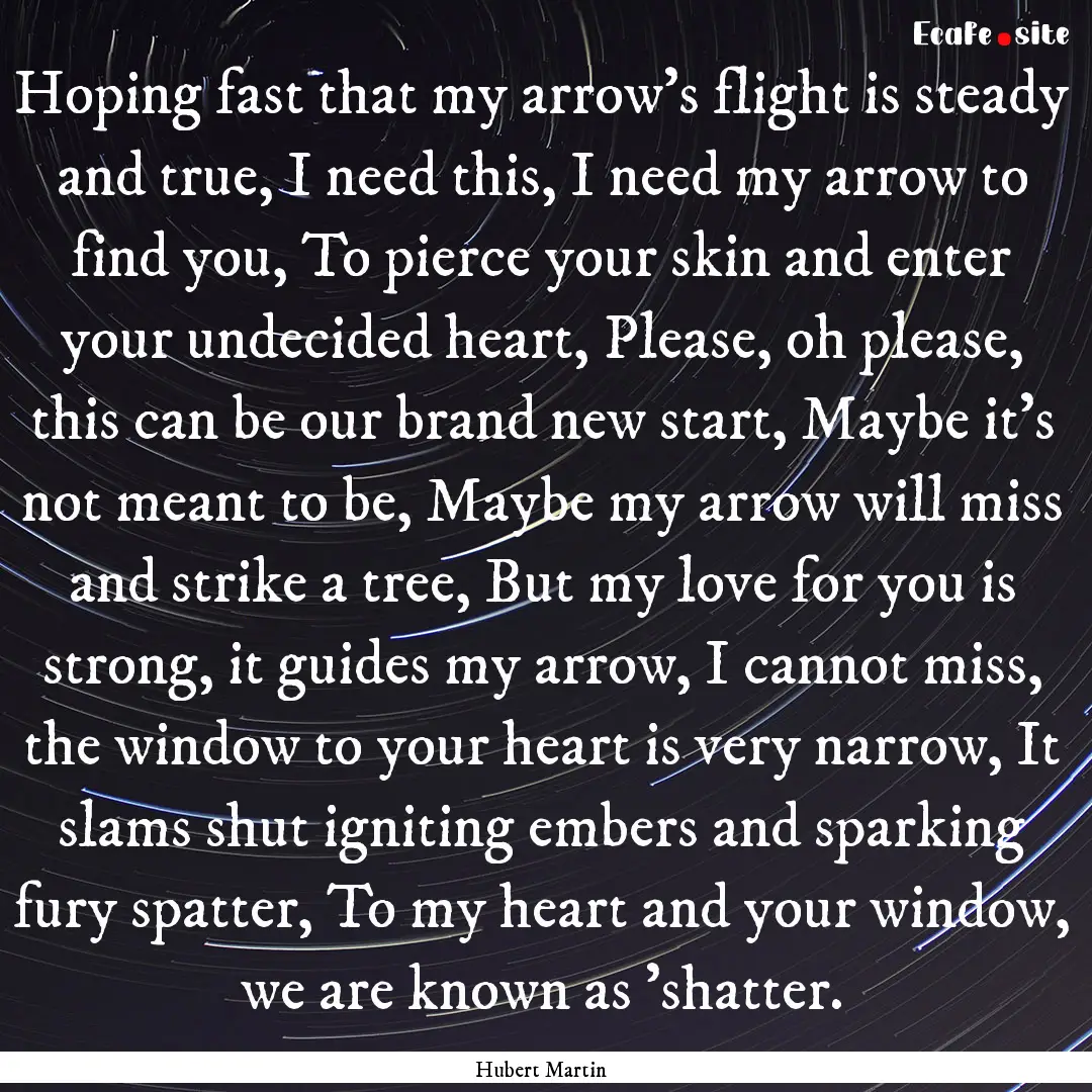 Hoping fast that my arrow's flight is steady.... : Quote by Hubert Martin