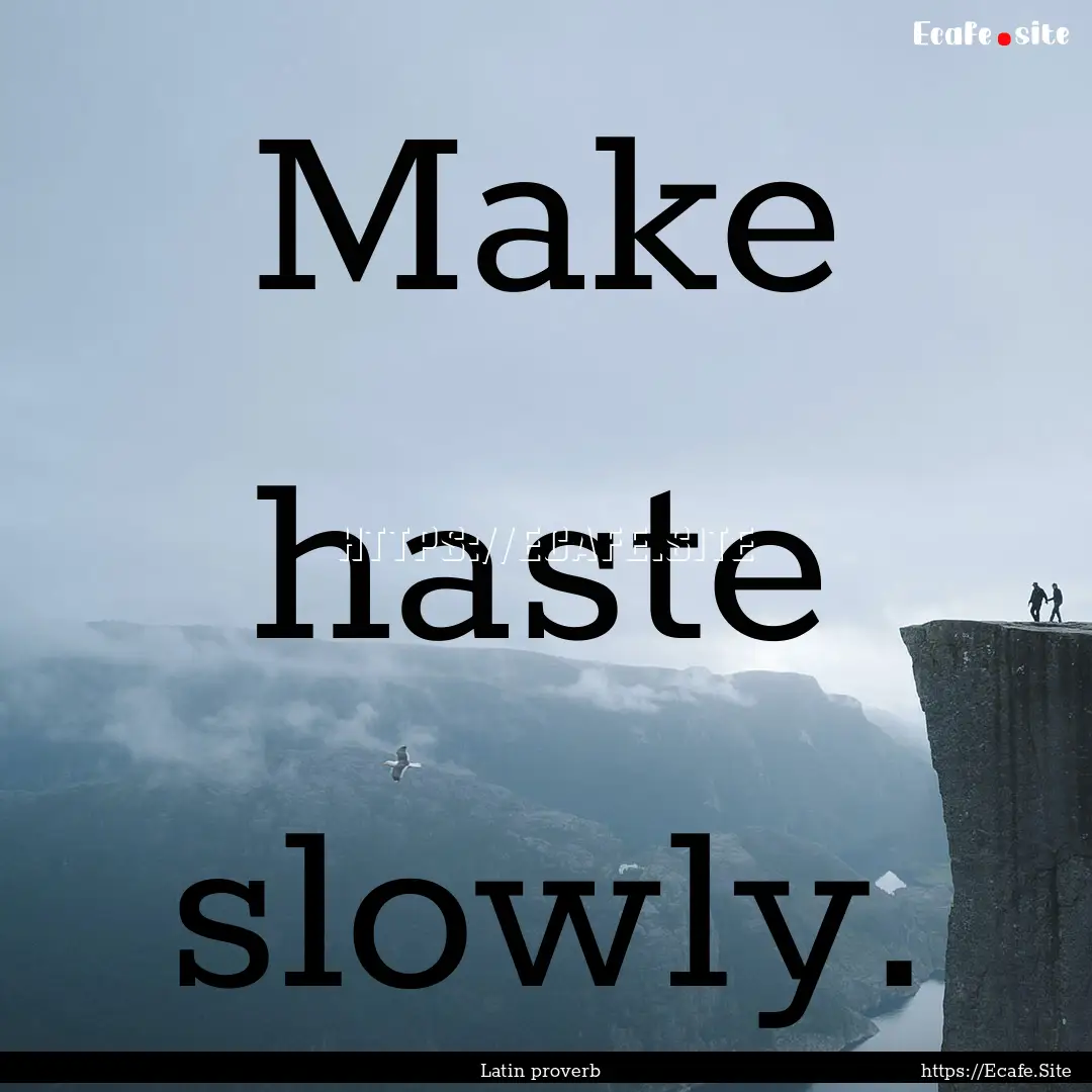 Make haste slowly. : Quote by Latin proverb