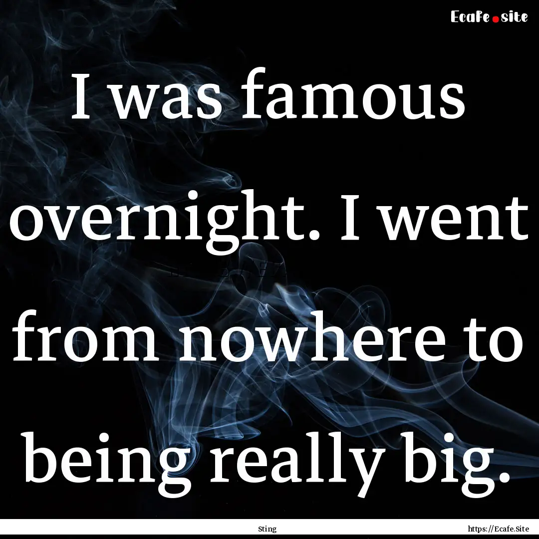 I was famous overnight. I went from nowhere.... : Quote by Sting