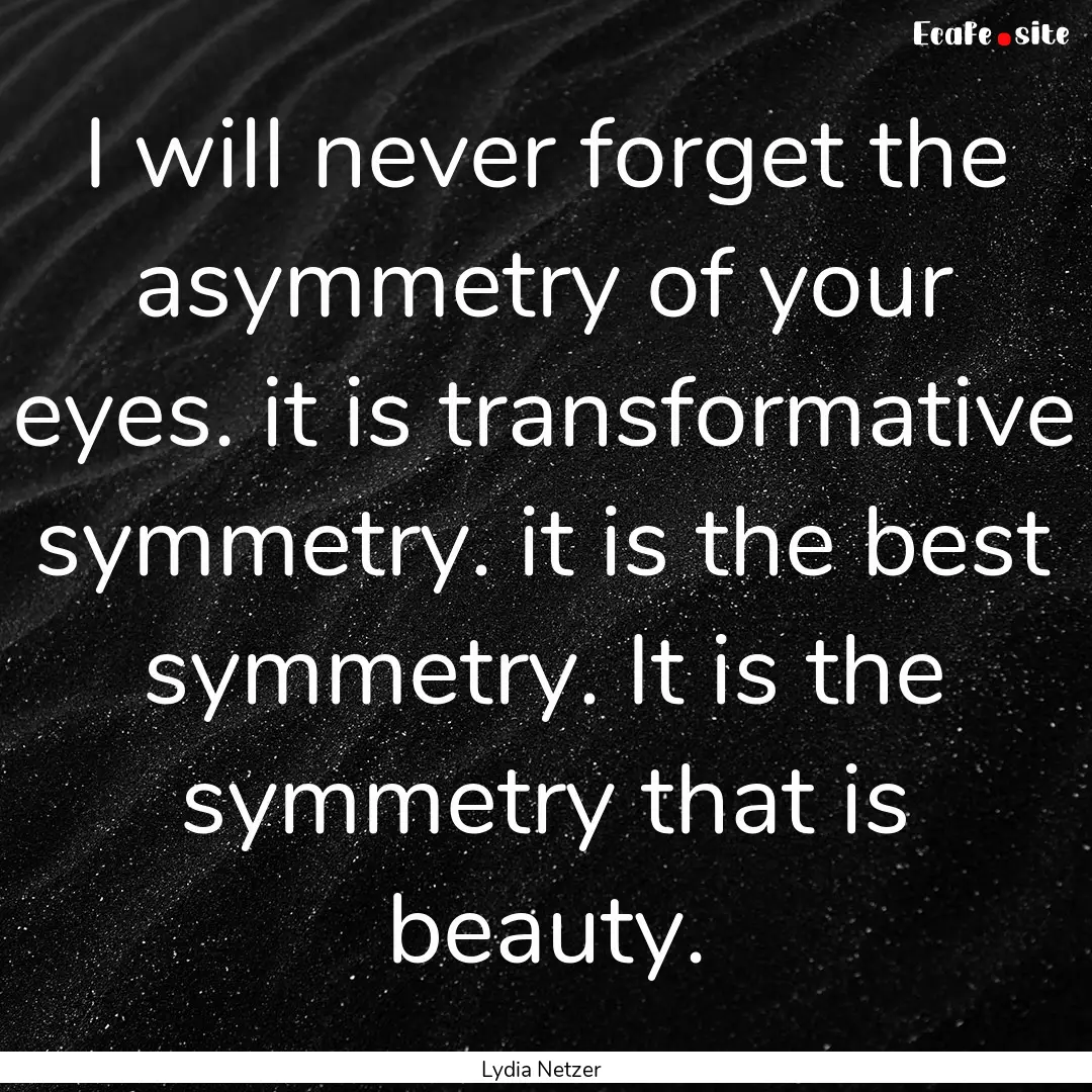 I will never forget the asymmetry of your.... : Quote by Lydia Netzer