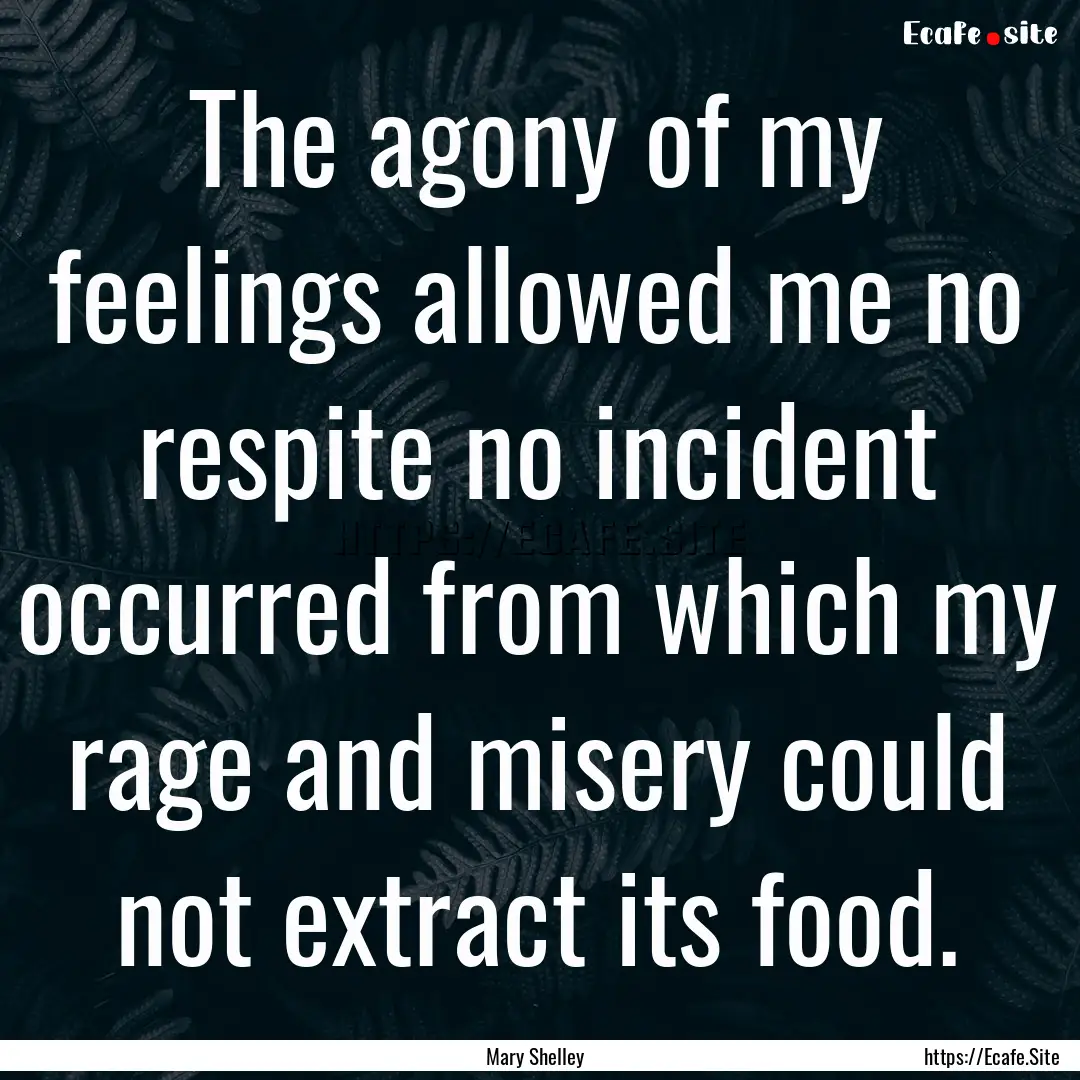 The agony of my feelings allowed me no respite.... : Quote by Mary Shelley