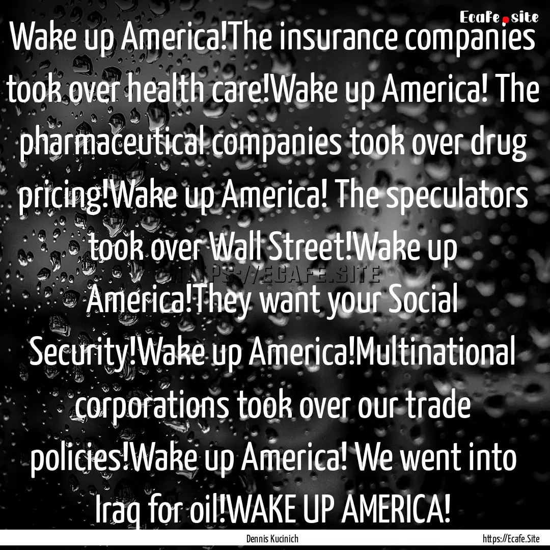 Wake up America!The insurance companies took.... : Quote by Dennis Kucinich