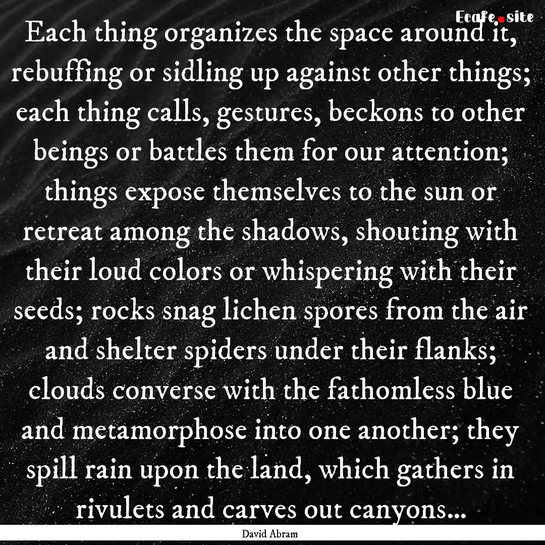 Each thing organizes the space around it,.... : Quote by David Abram