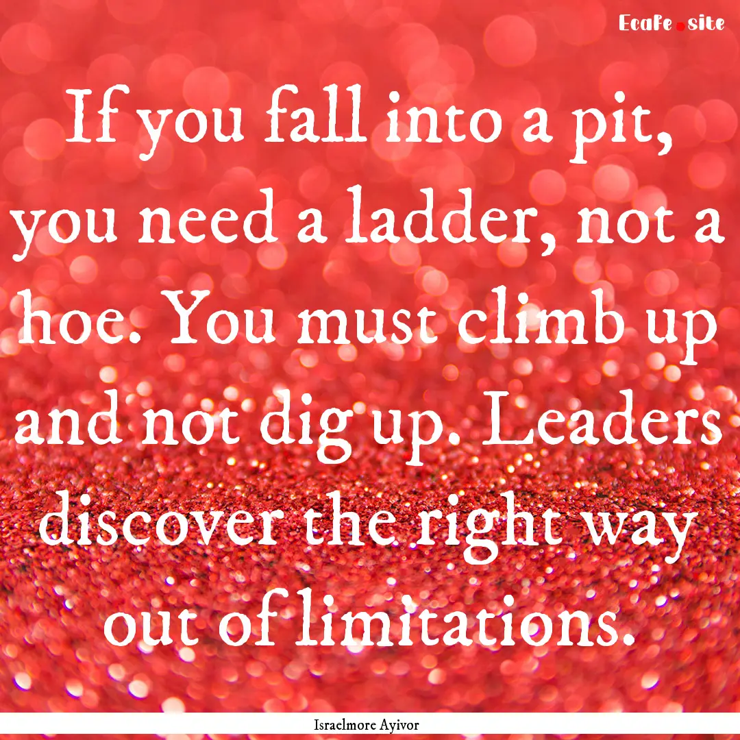 If you fall into a pit, you need a ladder,.... : Quote by Israelmore Ayivor