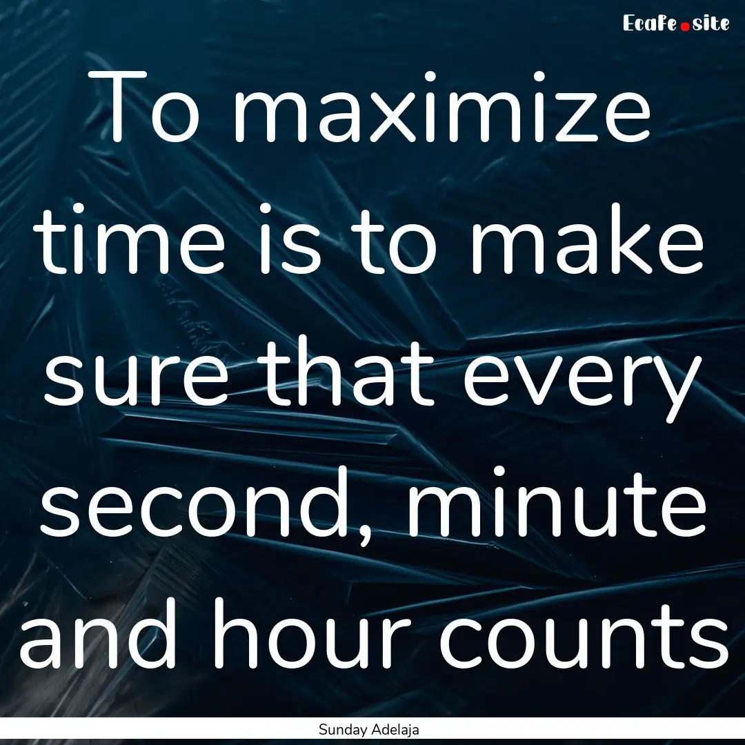 To maximize time is to make sure that every.... : Quote by Sunday Adelaja