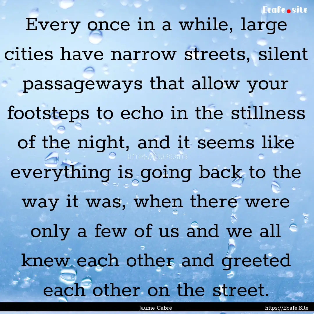 Every once in a while, large cities have.... : Quote by Jaume Cabré