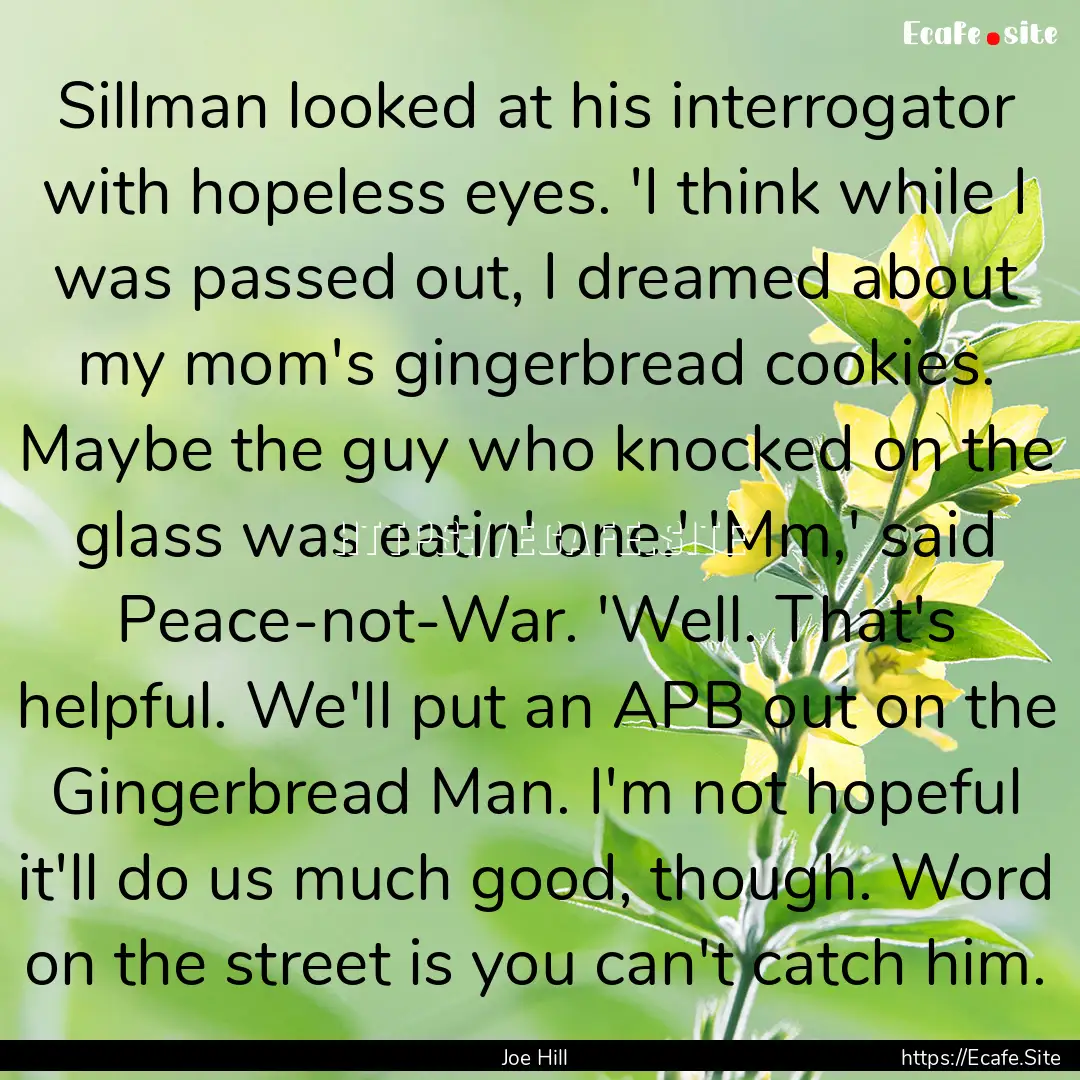 Sillman looked at his interrogator with hopeless.... : Quote by Joe Hill