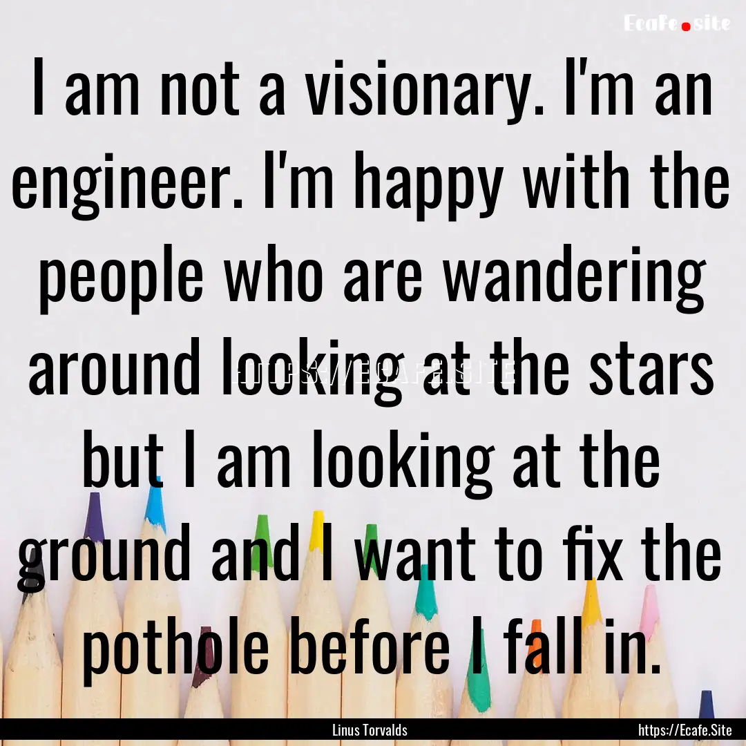 I am not a visionary. I'm an engineer. I'm.... : Quote by Linus Torvalds