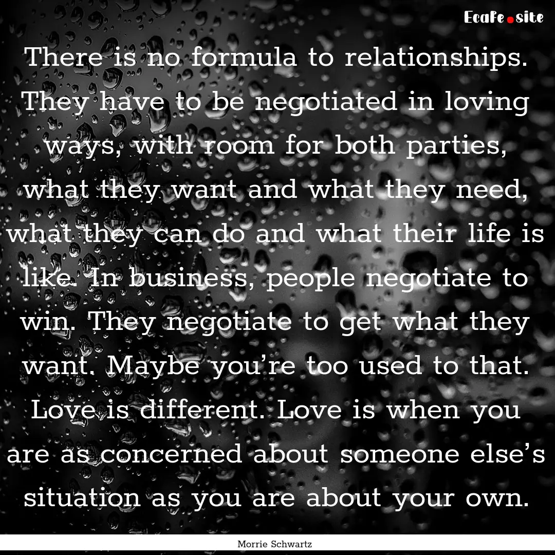 There is no formula to relationships. They.... : Quote by Morrie Schwartz