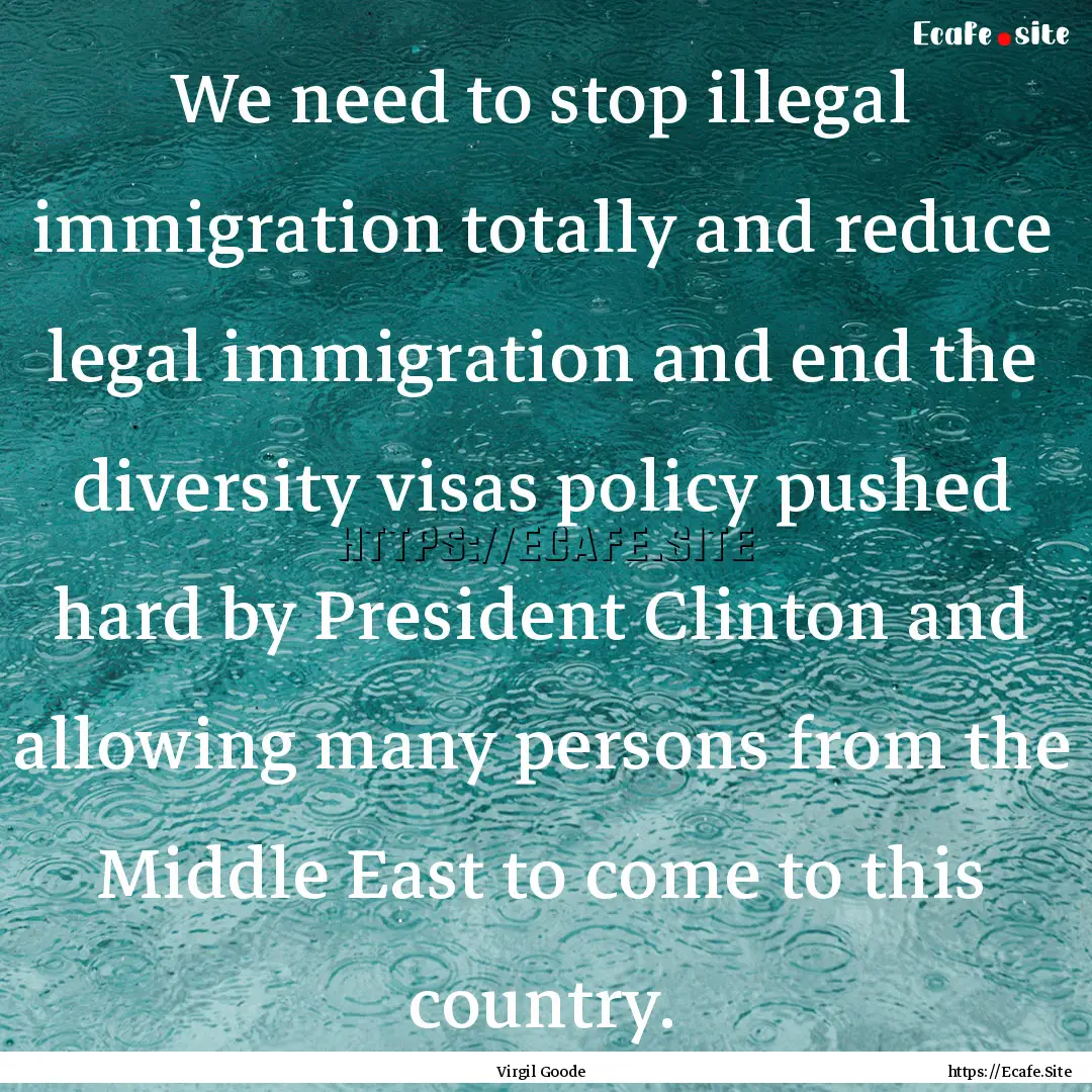 We need to stop illegal immigration totally.... : Quote by Virgil Goode