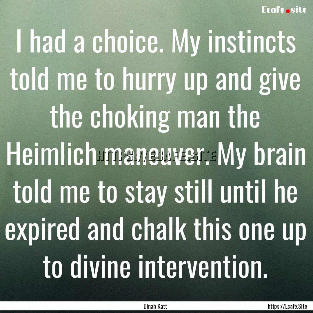 I had a choice. My instincts told me to hurry.... : Quote by Dinah Katt