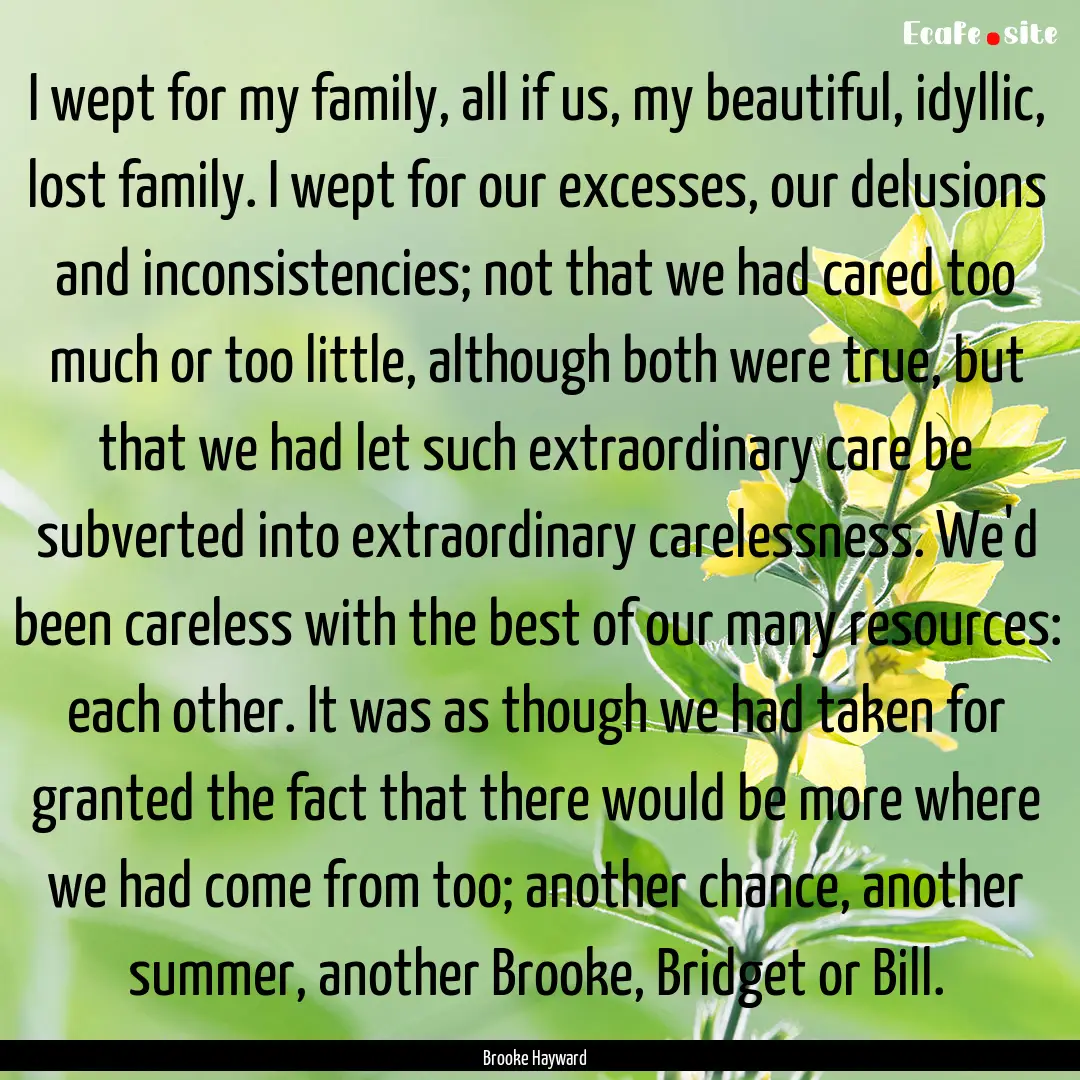 I wept for my family, all if us, my beautiful,.... : Quote by Brooke Hayward