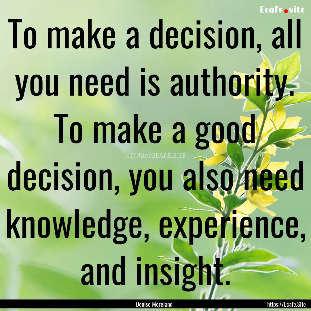 To make a decision, all you need is authority..... : Quote by Denise Moreland