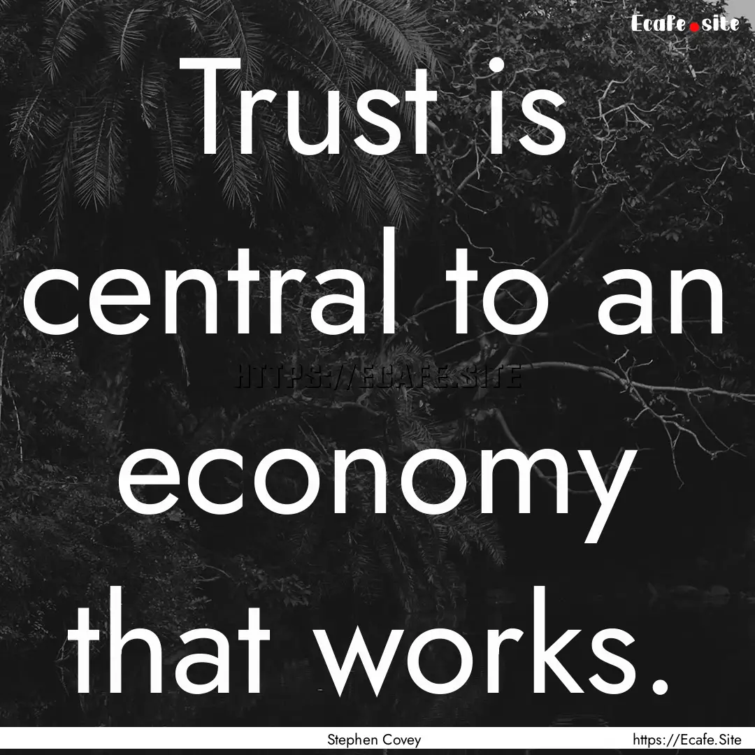 Trust is central to an economy that works..... : Quote by Stephen Covey