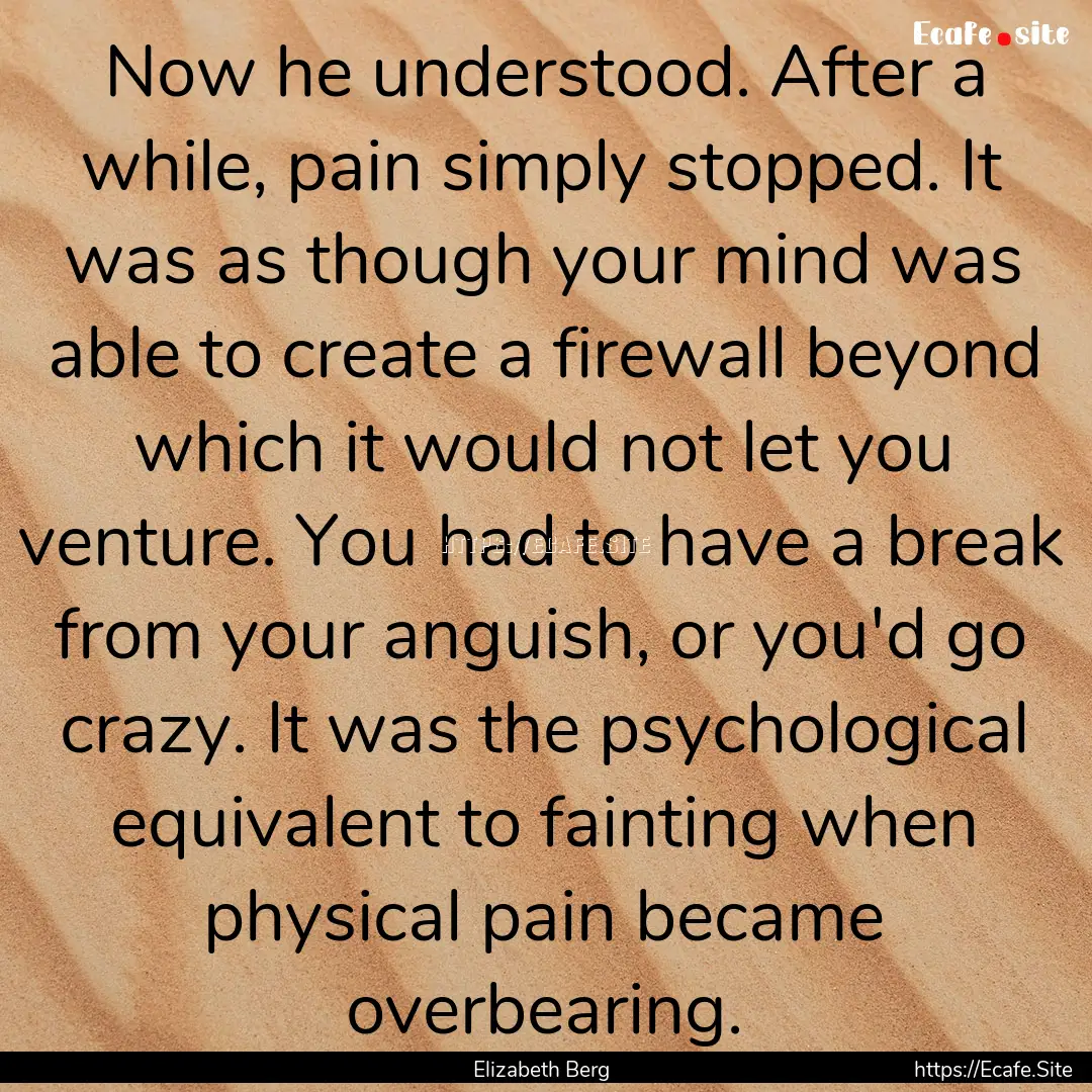 Now he understood. After a while, pain simply.... : Quote by Elizabeth Berg