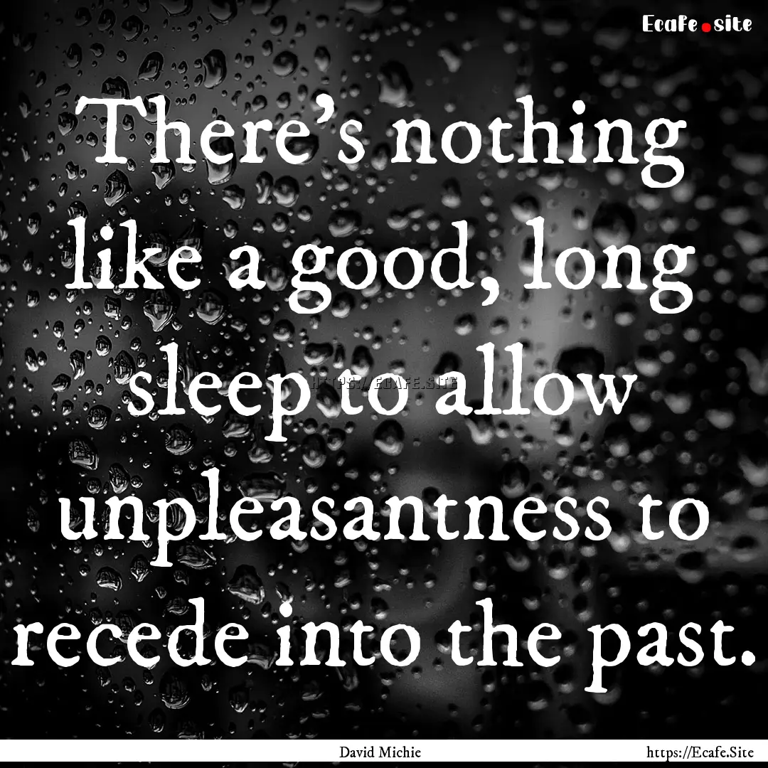 There's nothing like a good, long sleep to.... : Quote by David Michie