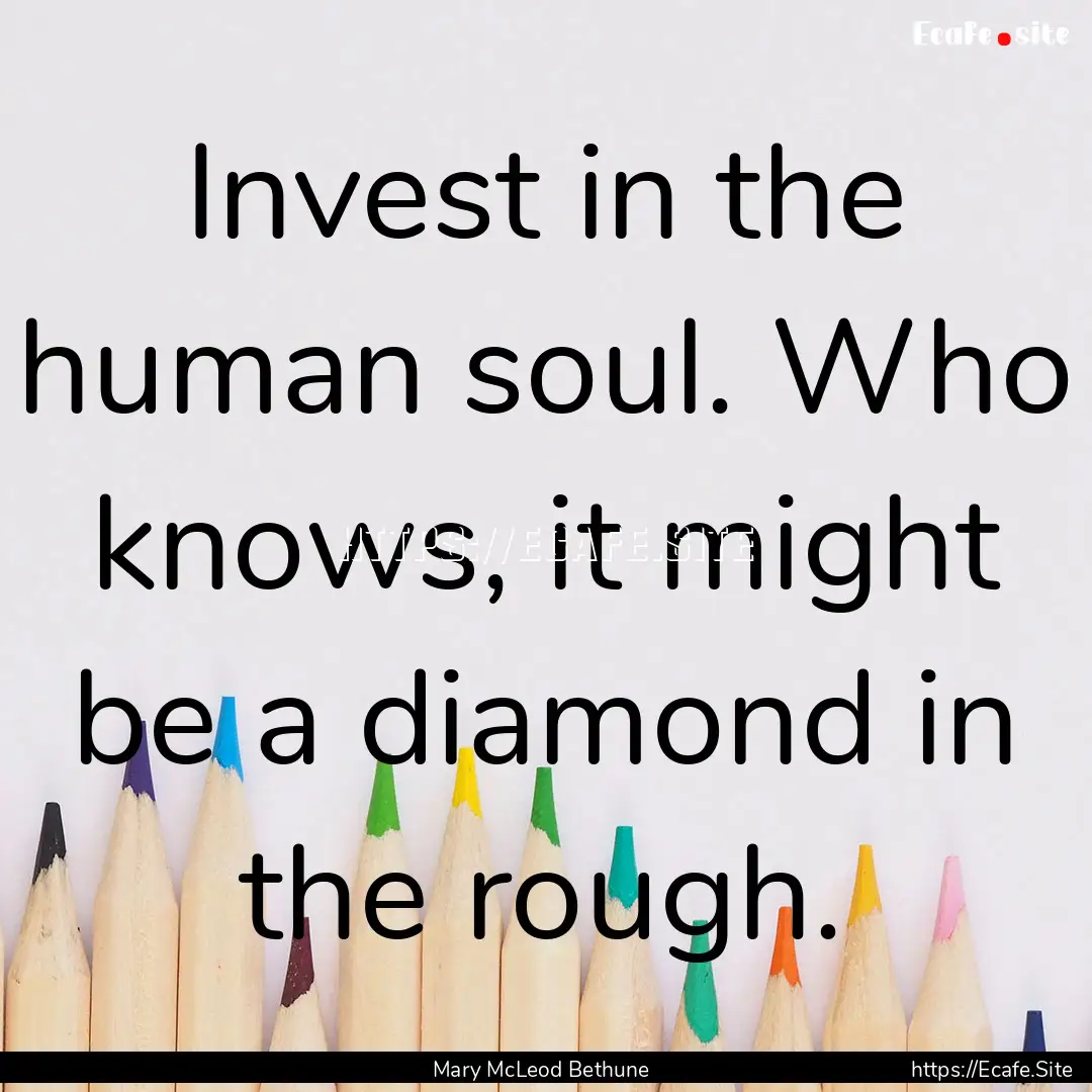 Invest in the human soul. Who knows, it might.... : Quote by Mary McLeod Bethune