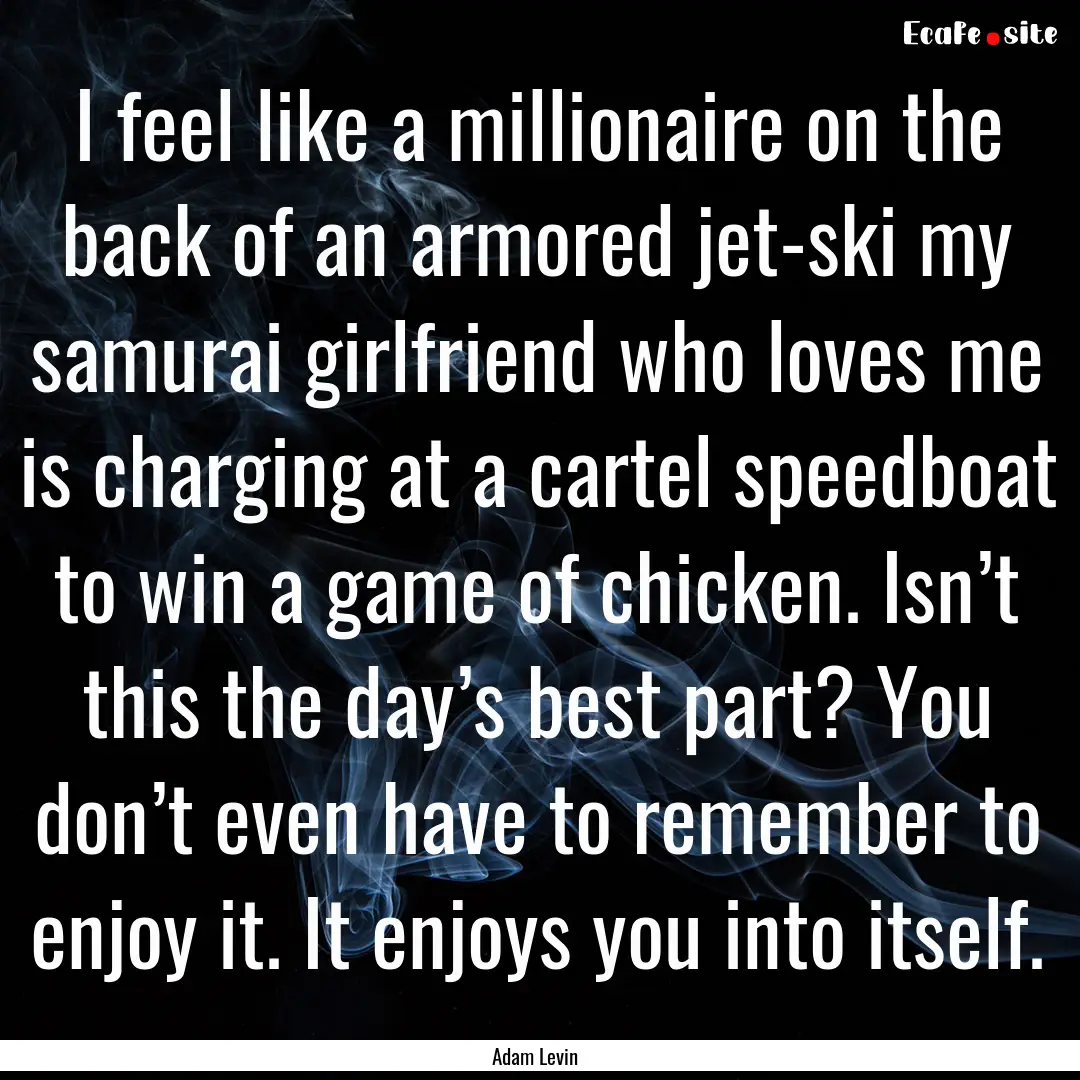 I feel like a millionaire on the back of.... : Quote by Adam Levin