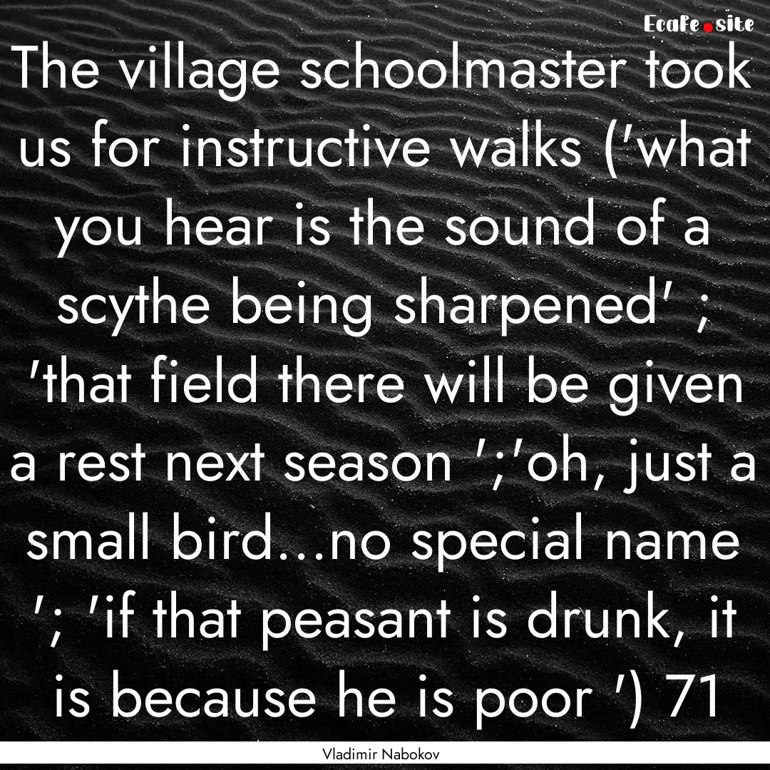 The village schoolmaster took us for instructive.... : Quote by Vladimir Nabokov