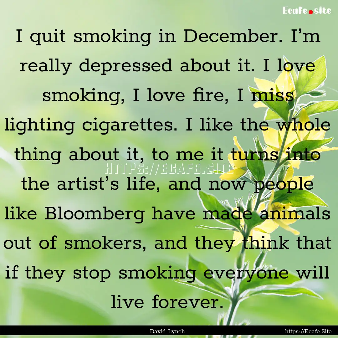 I quit smoking in December. I’m really.... : Quote by David Lynch