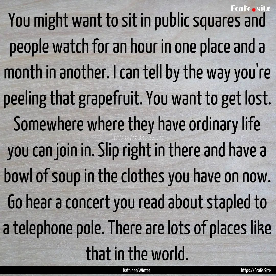 You might want to sit in public squares and.... : Quote by Kathleen Winter