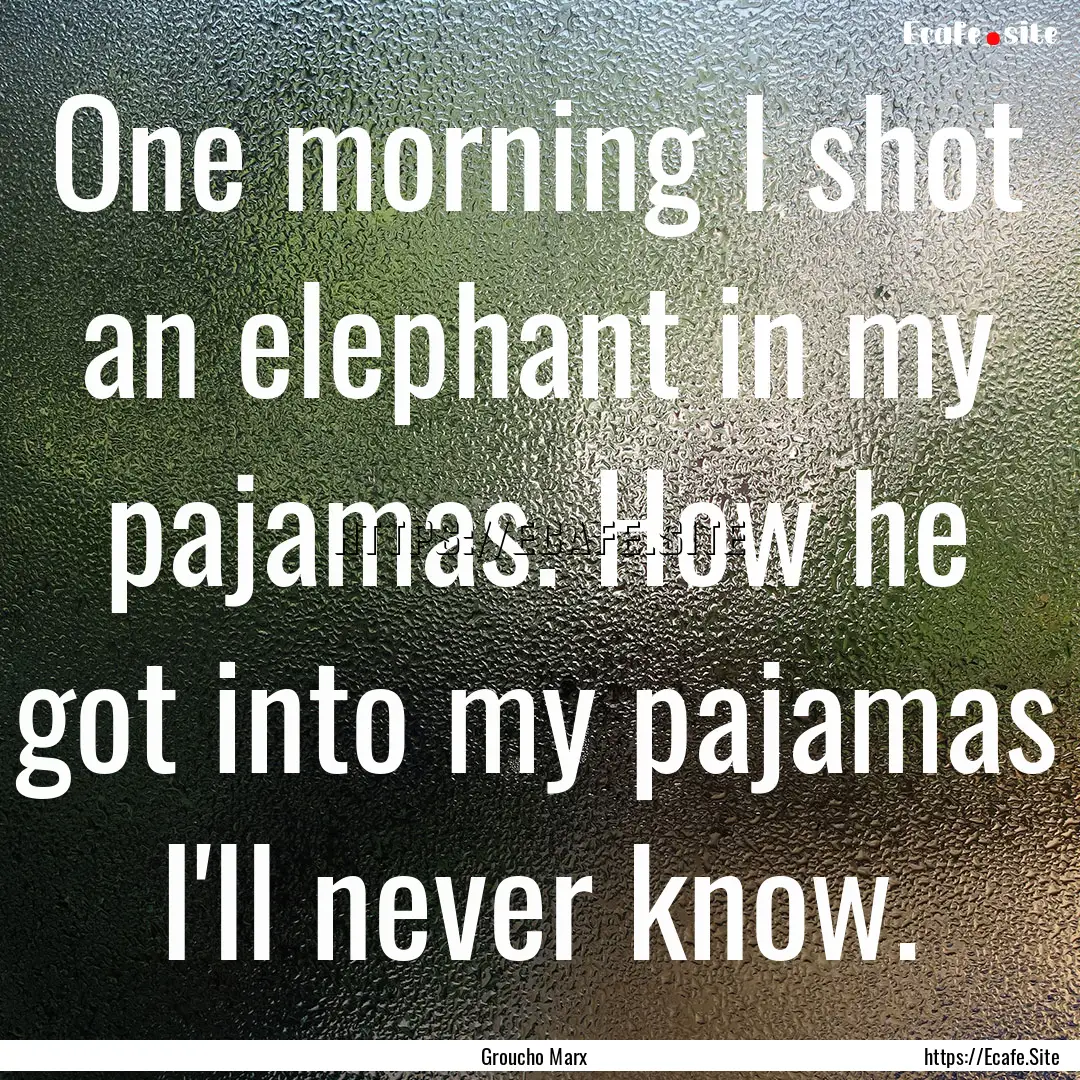 One morning I shot an elephant in my pajamas..... : Quote by Groucho Marx