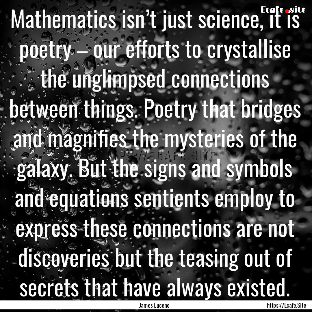 Mathematics isn’t just science, it is poetry.... : Quote by James Luceno