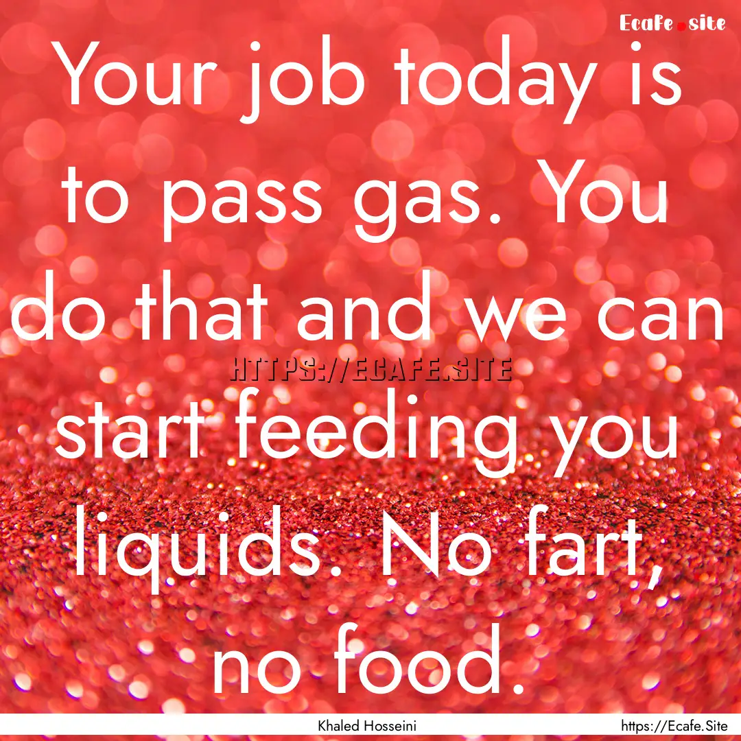 Your job today is to pass gas. You do that.... : Quote by Khaled Hosseini