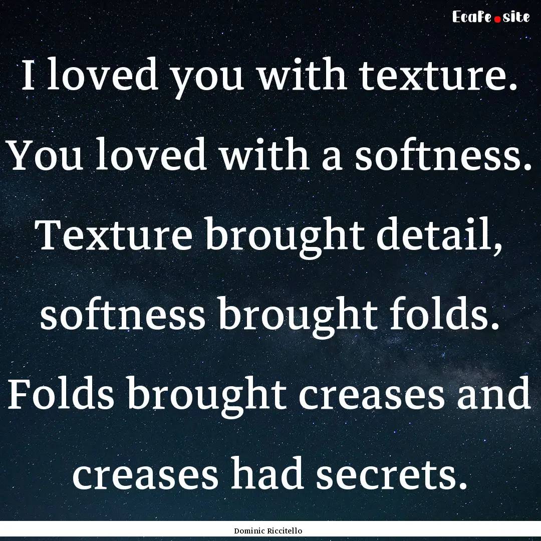 I loved you with texture. You loved with.... : Quote by Dominic Riccitello