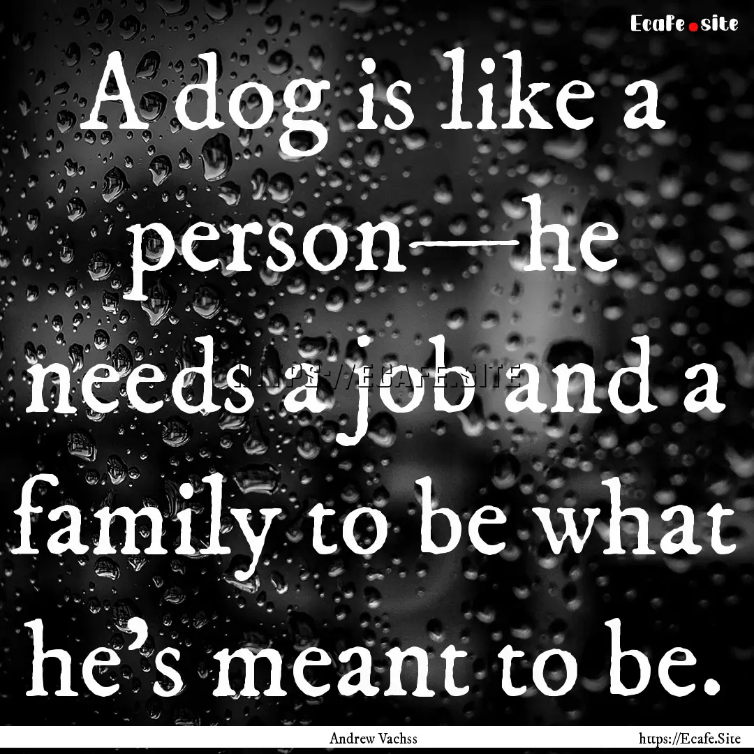 A dog is like a person—he needs a job and.... : Quote by Andrew Vachss