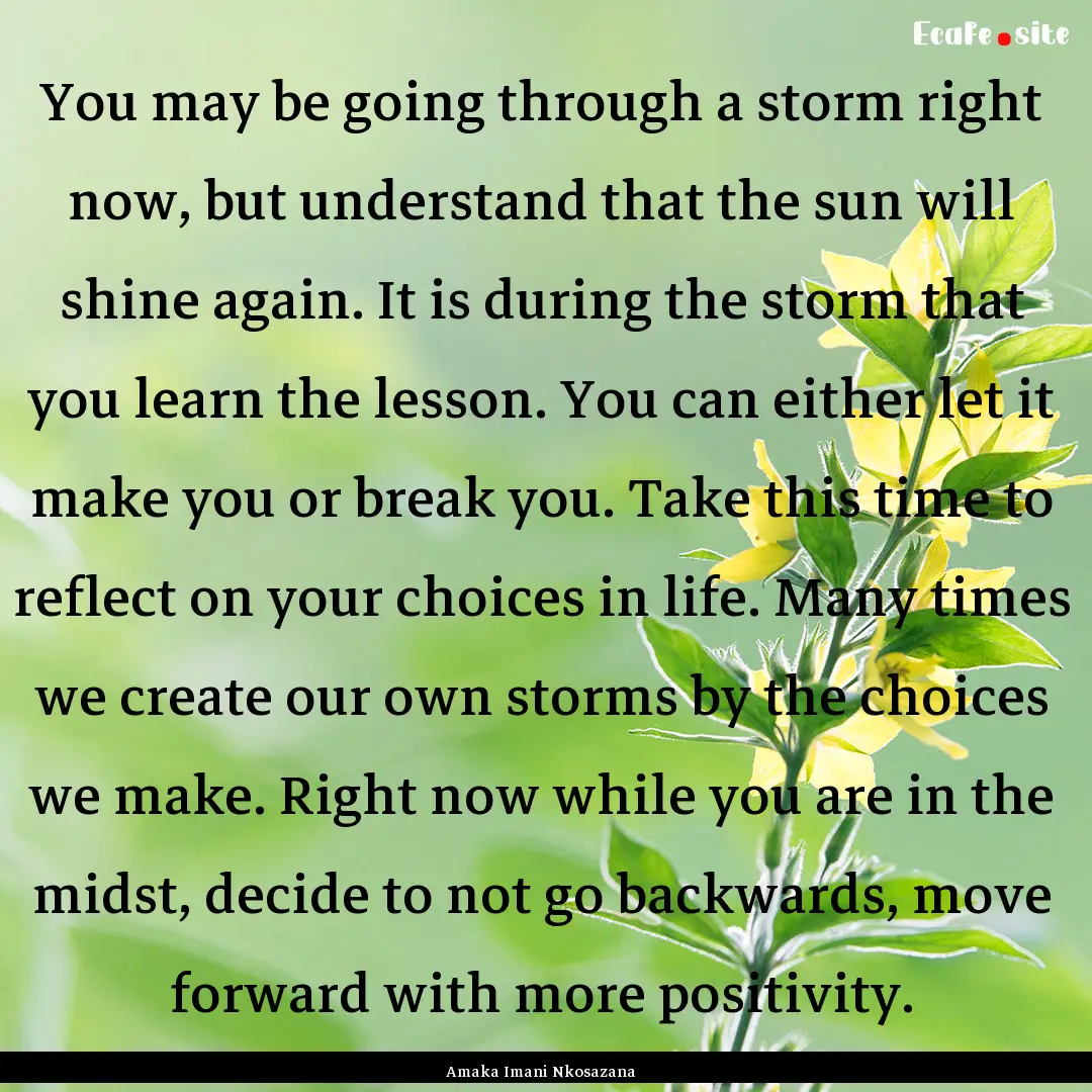 You may be going through a storm right now,.... : Quote by Amaka Imani Nkosazana