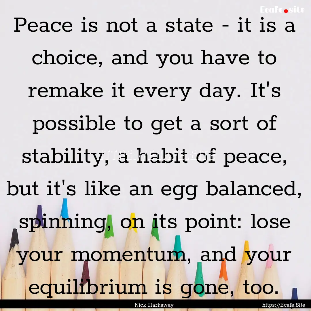 Peace is not a state - it is a choice, and.... : Quote by Nick Harkaway