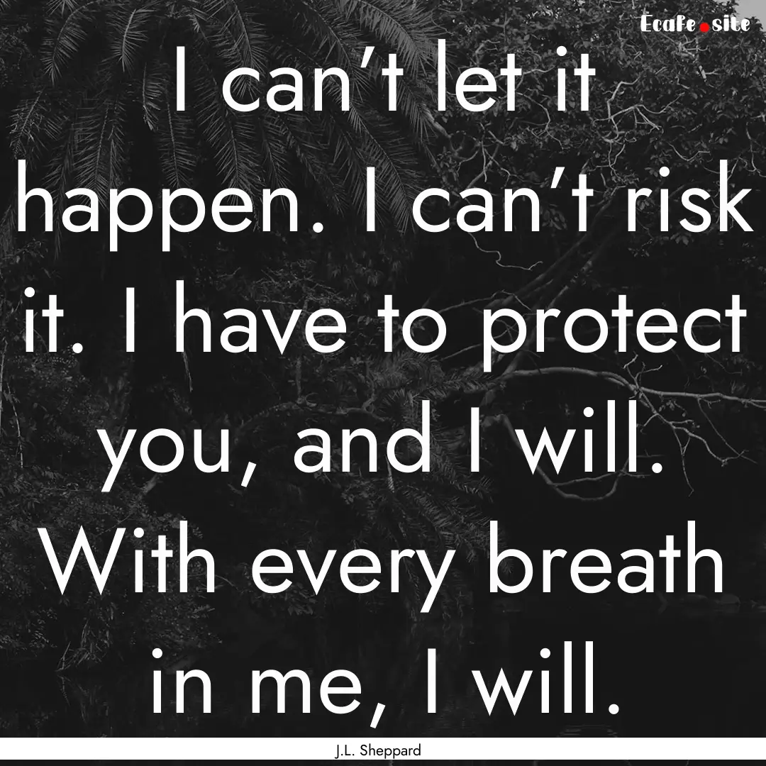 I can’t let it happen. I can’t risk it..... : Quote by J.L. Sheppard