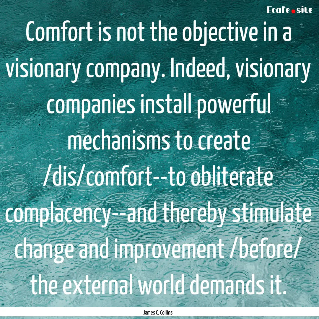 Comfort is not the objective in a visionary.... : Quote by James C. Collins