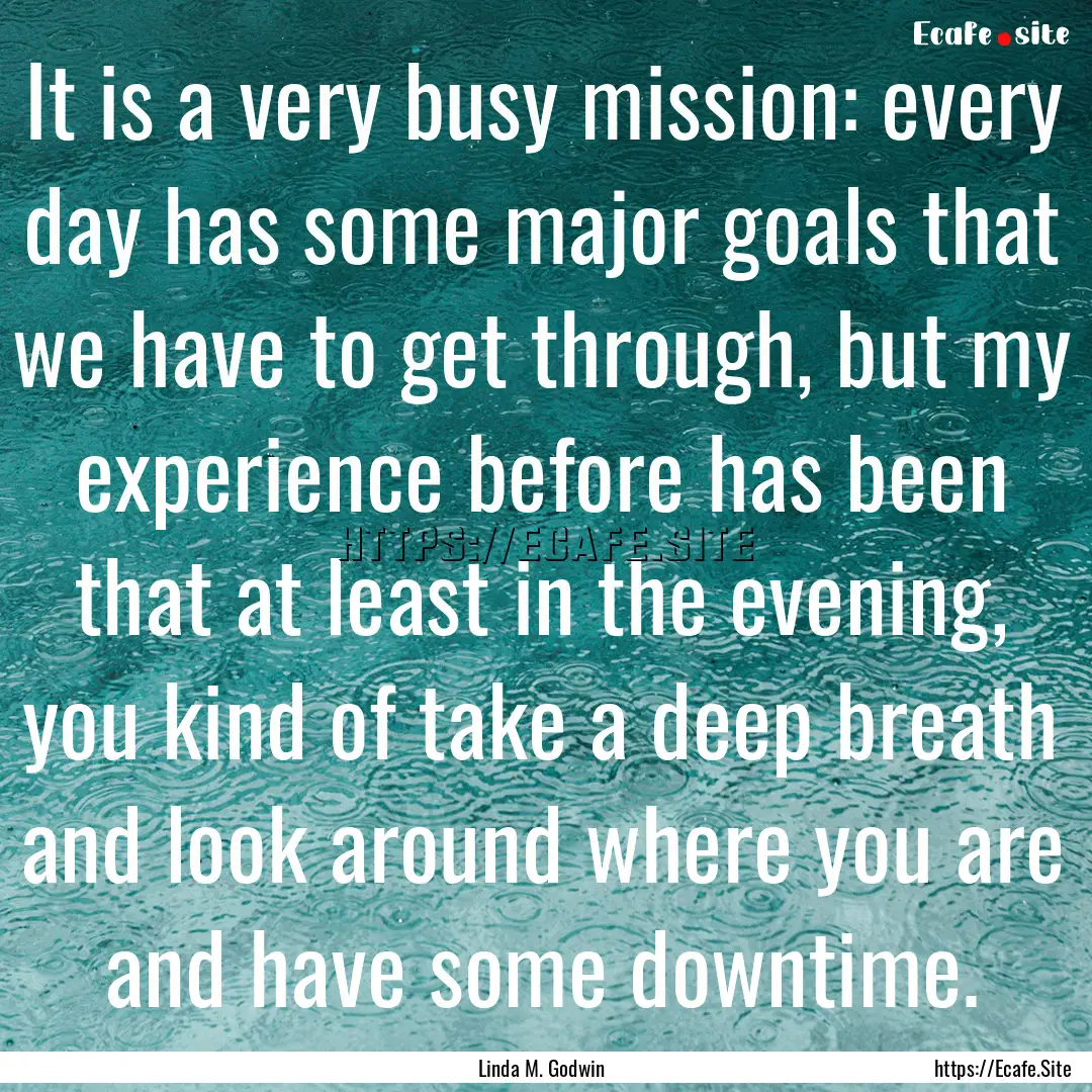 It is a very busy mission: every day has.... : Quote by Linda M. Godwin