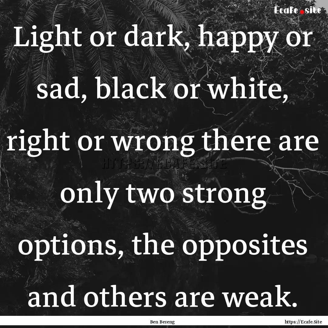 Light or dark, happy or sad, black or white,.... : Quote by Ben Bereng